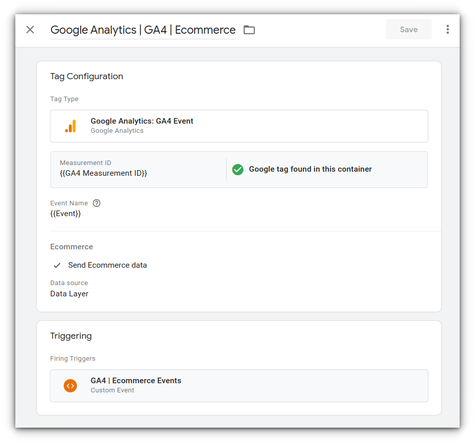 GA4 eCommerce Tracking Basic tag